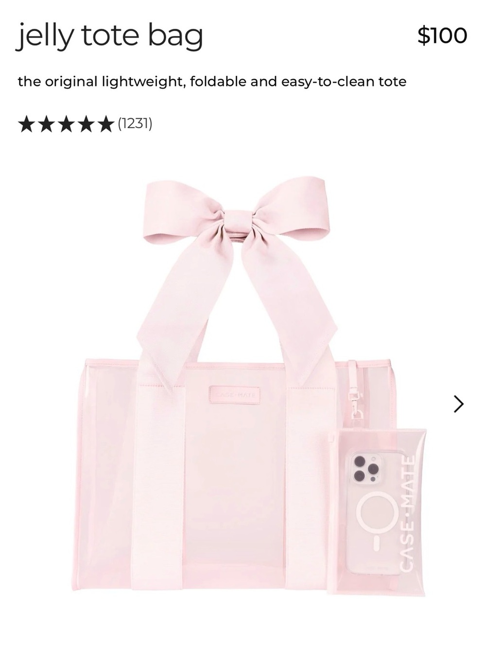 Casemate jelly tote bag ballet pink bow BRAND NEW